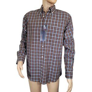 Roundtree & Yorke Mens size Large Brown Plaid Button-Down Cotton Shirt